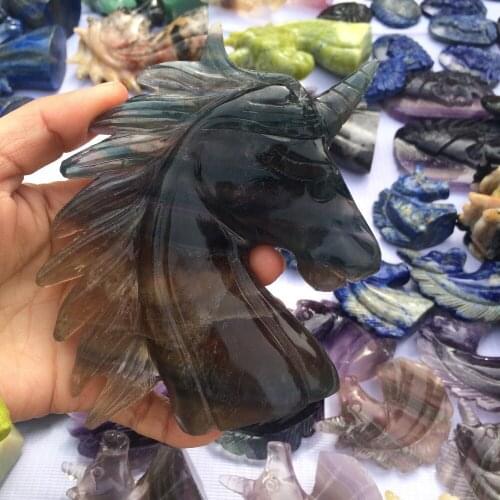 4 inch Natural gemstone figurine polished Fluorite stone unicorn statue