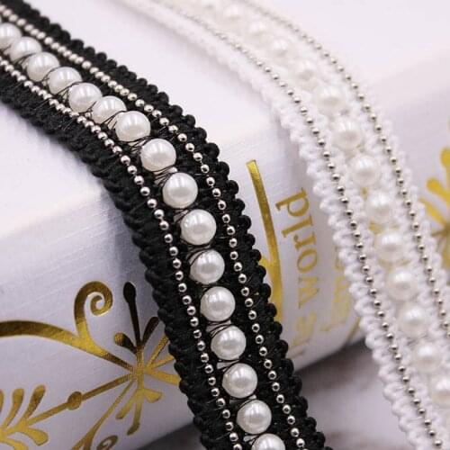 50 Yards Pearls Beaded Trims Sew On Ribbon for DIY Cloth Wedding Dress Belt Wide 2cm