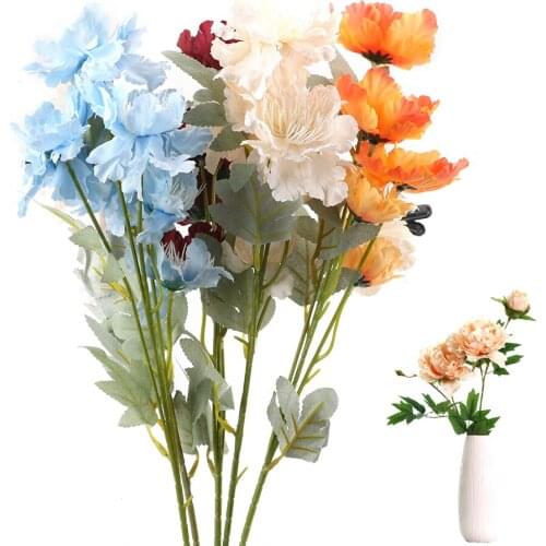 6 heads Flower Silk Cloth Artificial Flower 60cm Bunch Snow Peony Silk Fake Flower Wall Materials