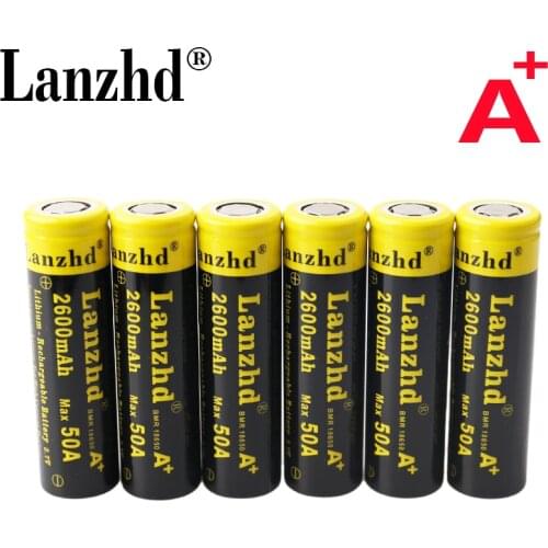 6PCS 18650 Battery 3.7V Original brand High Performance 18650 2600mAh 50A Lithium Li ion Battery for High Drain Devices