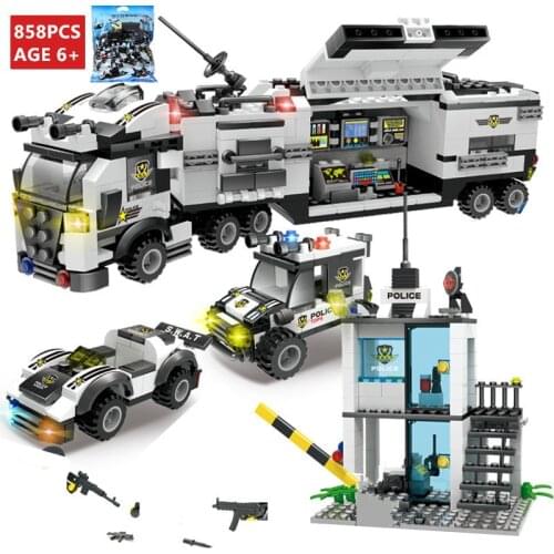 858Pcs City Police SWAT Command Vehicle Truck Building Blocks Sets Brinquedos Bricks Assembling Educational Toys for Children