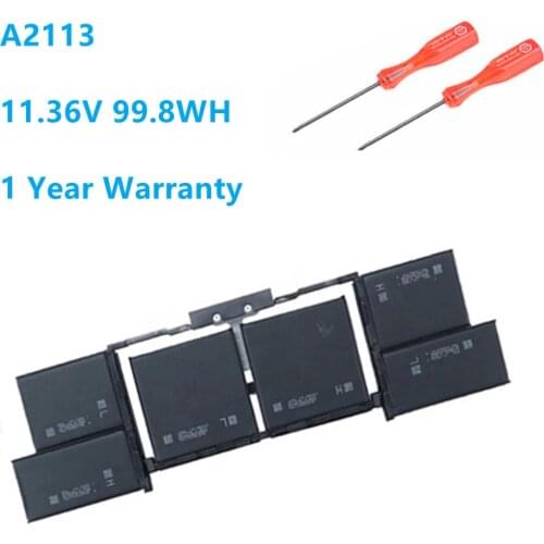 A2113 Laptop Battery For Apple Macbook Pro A2141 16'' Inch 2019 MVVJ2 MVVL2 MVVM2 610-00533 A2113 11.36V 99.8WH/8790mah