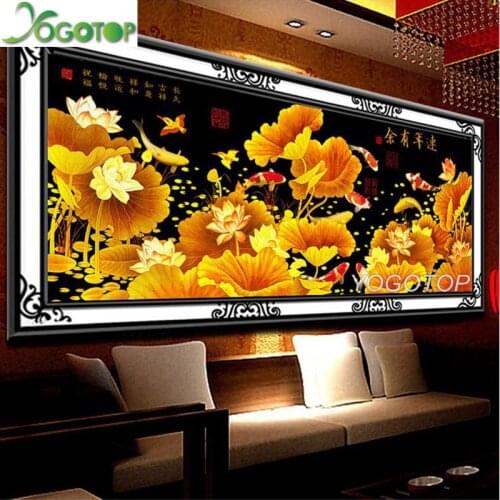 Large Golden lotus nine fish DIY Diamond Painting 5D puzzle Diamond Embroidery Rhinestone Full Drill Mosaic Home Decor YY3425