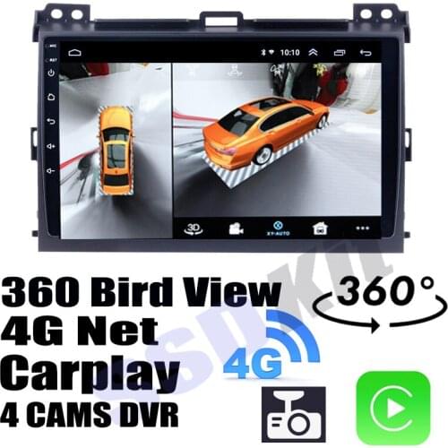 Car Audio Navigation GPS Stereo Media Carplay DVR 360 Birdview Around 4G Android System For TOYOTA Prado LC120 2002~2009