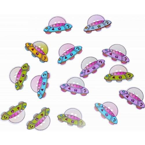 Free shipping 50 Random Mixed Lovely Cartoon UFO 2 Holes Wood Painting Sewing Buttons Scrapbooking 28x18mm F0910