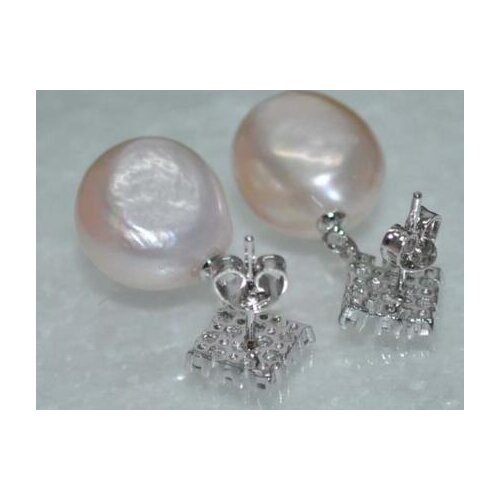 Free shipping luxury Noble jewelry Natural Rare pink 12*13mm Baroque freshwater pearl earring