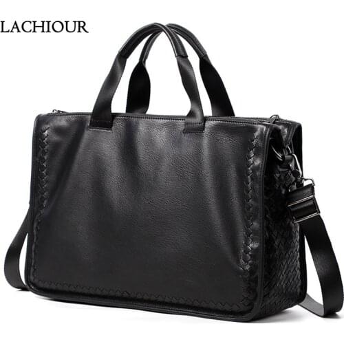 Men Large Business Handbag Male Genuine Leather Messenger Bag Mens 14 Inch Laptop Crossbody Bag Portfolio Briefcase Totes
