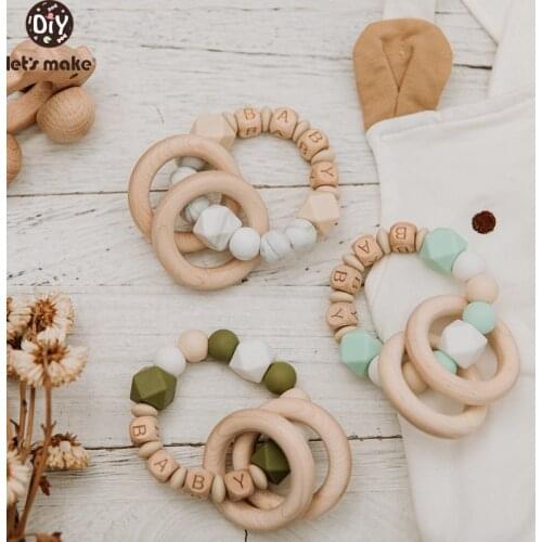 Lets Make Beech Bracelet 1pc Baby Teether Customizable Baby Name Personalized Bracelet Ins Style Cute Beech Wooden Pendant
