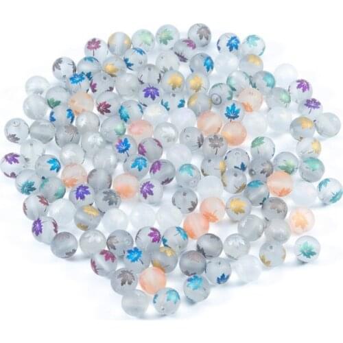 Maple leaf print Matte glass bead plastic solid color beads DIY Accessories clothing loose beads dsfg3