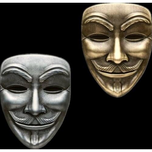 Cool V For Vendetta Mask Metal Badge Vizard Masked Revenge Punk Motorcycle Jacket Cap DIY Brooch Pin