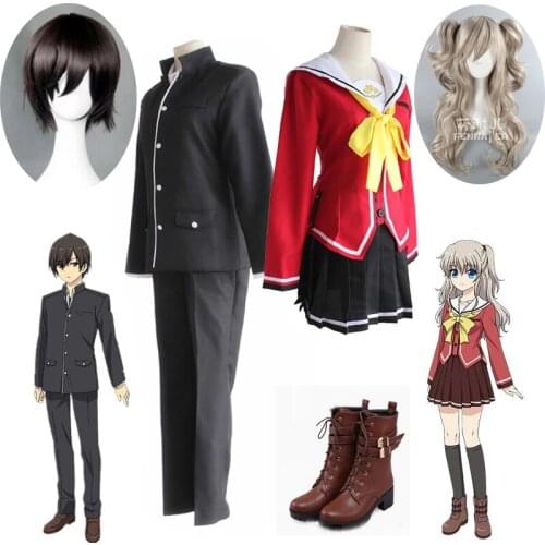 Women Men Halloween Anime Charlotte Angel Beats Cosplay Dress Otosaka Yuu Tomori Nao Costumes School Uniform Party Sailor Suits