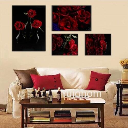 Canvas Painting Romantic Red Rose Large HD Nordic Image of Wall Art,Modern Home Decor for Living Room Bedroom Prints and Posters