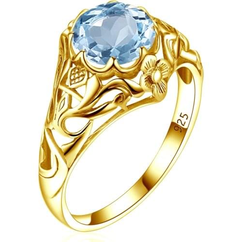 Szjinao 14K Gold Color 925 Sterling Silver Ring Women Flower 2ct Kpop Rings Luxury Excellent Cut Gems Handmade Fashion Jewelry