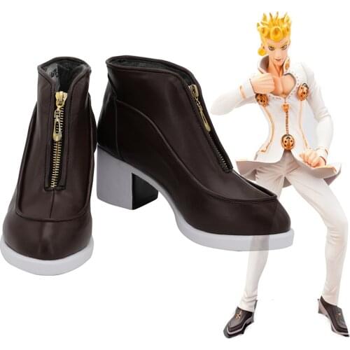JOJO Giorno Giovanna Brown Shoes Cosplay JoJos Bizarre Adventure Giorno Giovanna Cosplay Boots High Heel Shoes Custom Made
