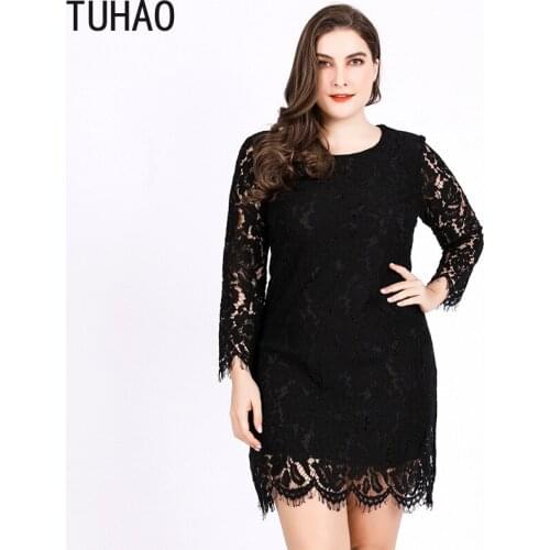 TUHAO Large Size 6XL 5XL 4XL 3XL Mother Mom Elegant Lace Dress Women Dresses Spring Retro Black Party Nightclub Plus Size Dress
