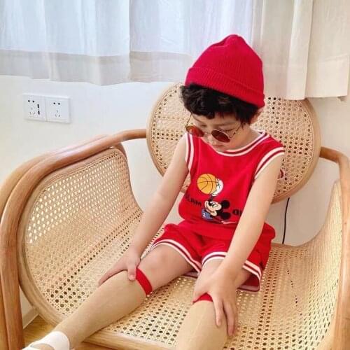 Baby Boys Girls Summer Sports Suit Kids Sleeveless T-shirts+shorts 2pcs Cartoon Mickey Print Children Quick-drying Clothing Sets