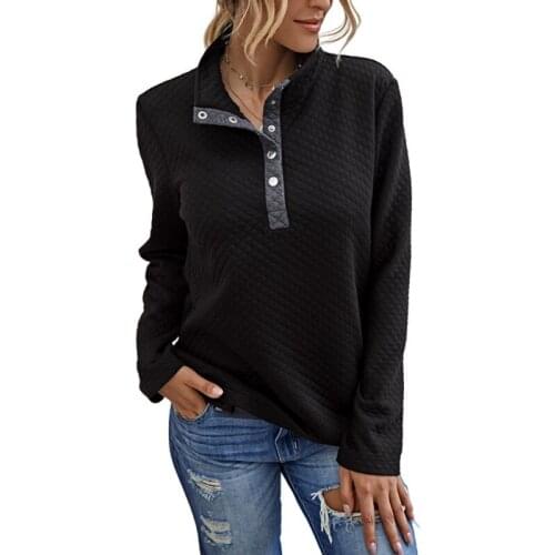 Liva Girl Casual Pullover Button Stitching Sweatshirt Pocket Lapel Pullovers Autumn New Top Vetements Femmes