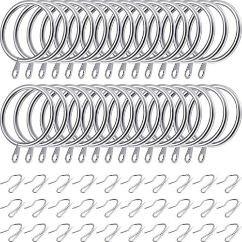 30 Pcs Metal Drapery Curtain Rings Curtain Hanging Rings and 30 Pcs Curtain Drapery Pin Hooks for Window Shower Curtain