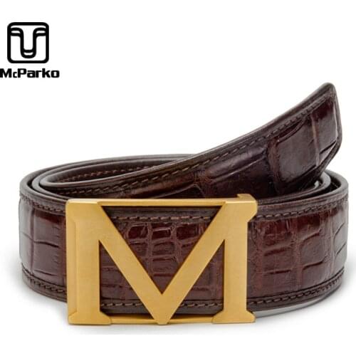 McParko Genuine Leather Crocodile Belt Men Luxury Brand M Buckle Alligator Belt Brown Business Man Belts Birthday Gift for Male