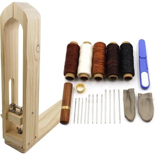 DIY Leather Sewing Tool Set Beech Shelf Leather Waxed Thread Needle Clamp Finger Protect Thimble DIY Sewing Stitching Tool Kits