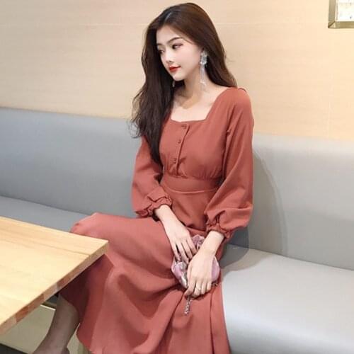 2019 new fashion womens clothing Autumn long sleeves dress women Lantern Sleeve Vintage women dress