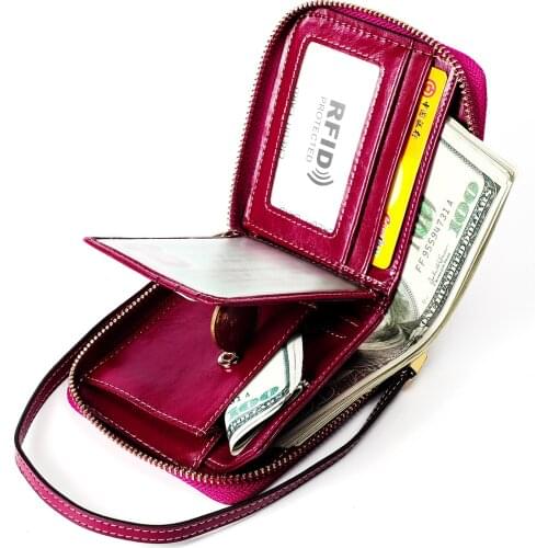 New Women Genuine Leather Wallets Female High Quality Cowhide Purses Portable Money bag Ladies Coin Card Holders Dropshipping
