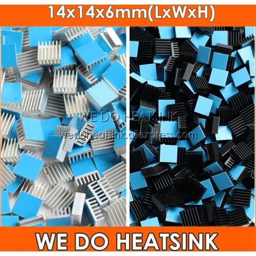 Wholesale 14x14x6mm Silver / Black Anodized Aluminum RAM IC Heatsink With Thermally Conductive Adhesive Transfer Tape Applied