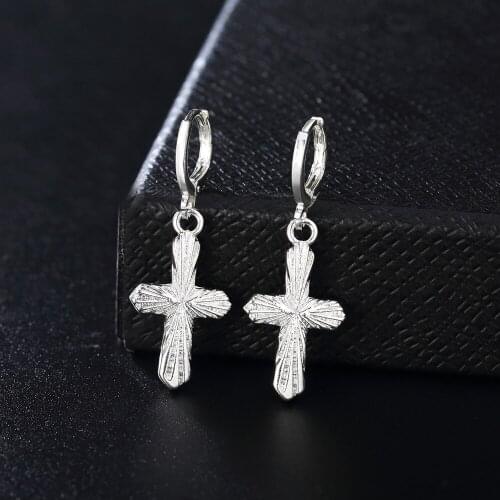 Wholesale Hot Lady women silver color Cross hook earrings party charms wedding nice cute Bohemia fashion classic jewelry LE064