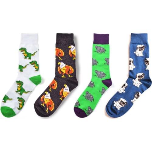 Peonfly Shark Pattern Eagle Chimpanzee Robot Funny Mens Casual Cotton Dress Wedding Happy Socks Harajuku Hip Hop Clothes