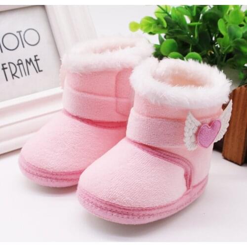 Newborn Baby Girl Plush Snow Booties Keep Warm Shoes Non-Slip Sneaker Walking Soft-Soled Breathable Heart Wings First Walkers