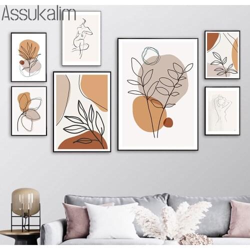 Boho Posters Line Leaf Canvas Print Abstract Poster Prints Nude Wall Painting Modern Wall Pictures For Living Room Home Decor