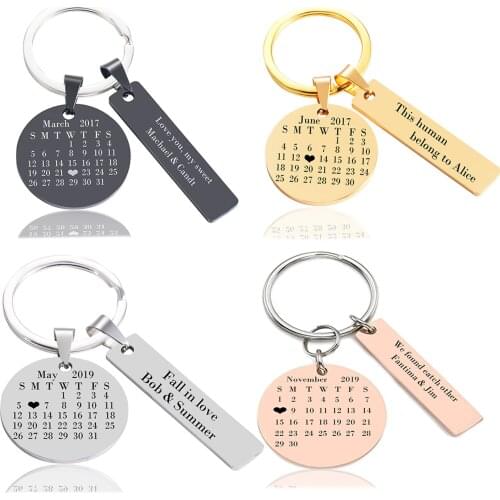 Custom Stainless Steel Calendar Key Chain Gift To Couple Lover Jewelry Boyfriend Girlfriend Key Pendant Keyring