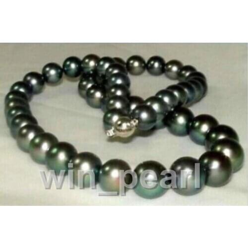 Selling Jewelry>>> Very attractive 10-11mm perfect tahitian green black pearl necklace 18inch