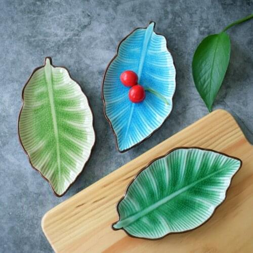 Japanese cuisine rectangular sushi plate creative ice crack ceramic banana leaf tableware household dessert snack dish wj10211