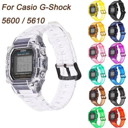 Watchband + Case for Casio G-Shock DW-5600 GW-B5600 G-5600E G-5000 Tpu Transparent Replacement Band Bracelet Strap Accessories