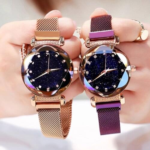 Luxury Women Watches Fashion Elegant Magnet Buckle Rose Gold Ladies Wristwatch Starry Sky Diamond Quartz Clock Drop Shipping