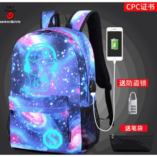 Cool Luminous Student School Bag Laptop Backpack for Boy Girl Daypack with USB Charging Port Anti-theft Lock for Camping Travel