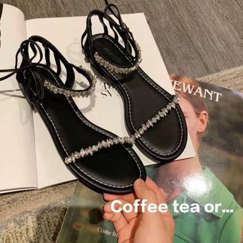 Crystal Band gladiator sandals women slides summer shoes hollow out thick high heels sandalias femme paillette lace up sandales