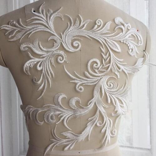 Bridal White Lace Applique Embroidery with Sequin Motif Trims DIY Applique for Wedding Dress