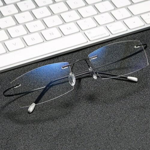 Ultra Light Rimless Anti Blue Glasses Transition Gray Eyewear Flexible Square Trimming Eyeglasses Flexible Spectacles Gold Black