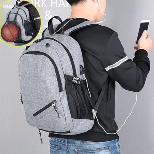 USB Basketball Net Backpack Gym Fitness Bag Ball Bags for Men Sports Mens School Boys Gym Bag Student Backpack Camping XA414WA