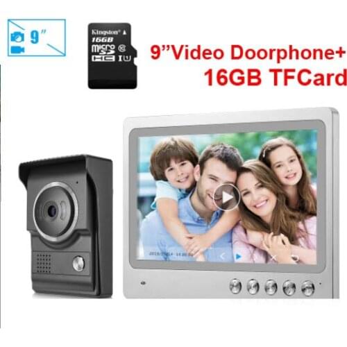 9 inch Video Door Phone Intercom Entry System 1 Monitor + RFID Access IR 700TVL Camera+Electric Lock add 16GB Card Video Record