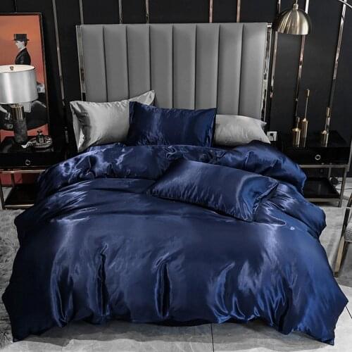 High Quality Silk 3 in 1 Bedding Set Modern Duvet Cover Pillowcases Solid Color Single Queen King Twin Full Size For Home Hotel