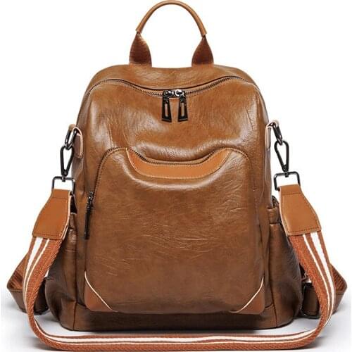 2020 Fashion Women Backpack Vintage Leather Backpacks For Teenager Girls Preppy School Bagpack Female Travel Bags Mochila C1312