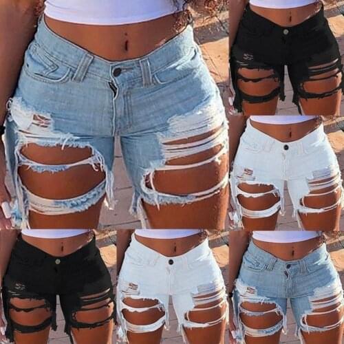 Women Summer Fashion Jeans Shorts Sexy Ripped Hole Denim Shorts Ladies Casual Skinny Bodycon Shorts Plus Size S-5XL