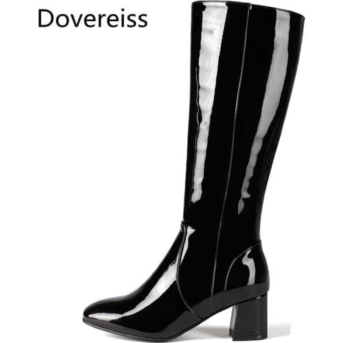 Dovereiss Fashion Womens Shoes Winter Sexy Elegant sexy Zipper Concise Block heels Mature Round toe Zipper Knee high boots 45