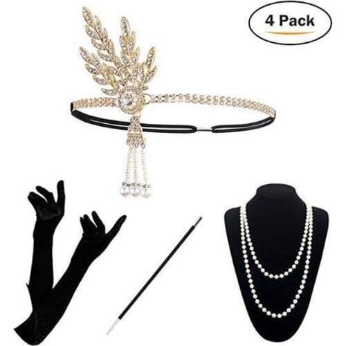 Cosplay Costumes Ecoparty 1920s Accessories Set Flapper Costume for Women Headband Gloves Cigarette Holder Necklace Bracelets