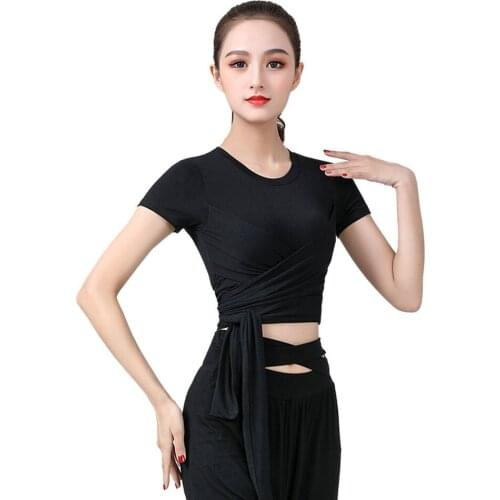 2021 New CM036 O Neck Waist Band Design Female Latin Dance Tops Women Dancing Shirt for Belly Ballroom Dance Performance