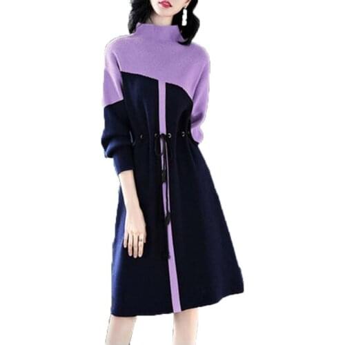 High-Neck Knitted Dress Women Over The Knee Autumn Winter New Large Size Loose Mid-Long Long-Sleeved Bottoming Sweater Dress