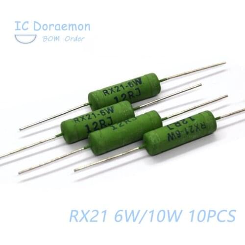 10PCS RX21 6W 10W Wire Wound Resistance 5% 0.01~33K 1R 10R 100R 1K 10K 12K 15K 18R 20R 22R 24R 27R 30R 33R 36R 0.05R 0.1R 0.12R